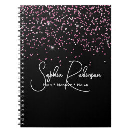 Cuaderno Elegant Black and Pink Glitter Salon Business