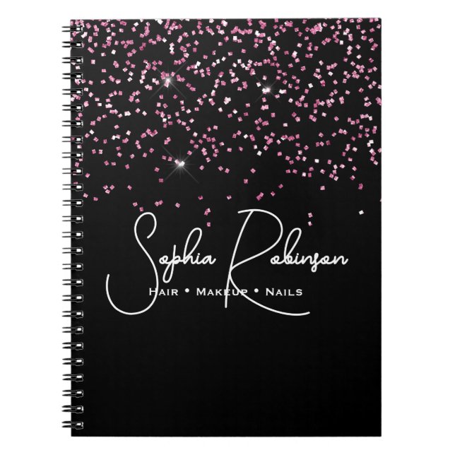 Cuaderno Elegant Black and Pink Glitter Salon Business (Frente)