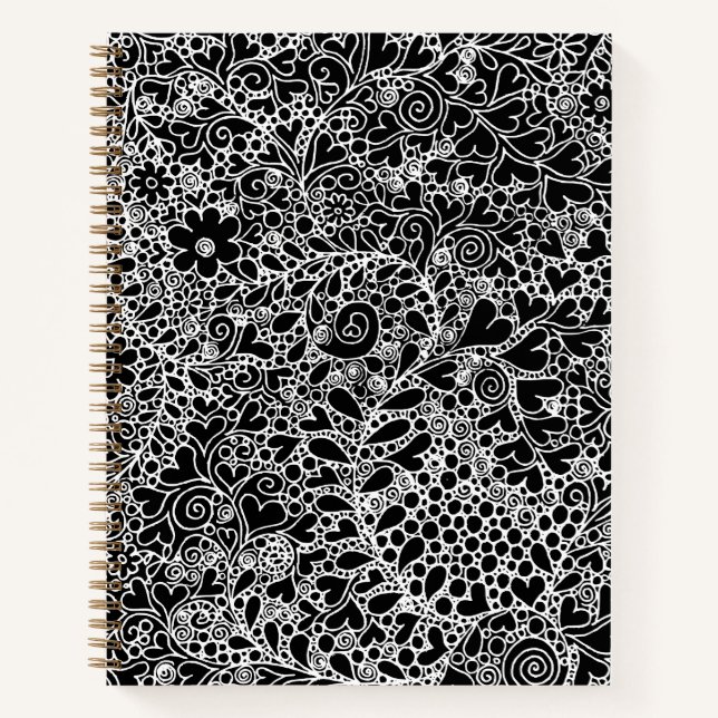 Cuaderno Elegant Black and White Floral Lace Hardcover (Anverso)