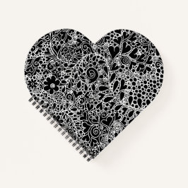 Cuaderno Elegant Black and White Floral Lace Heart Shaped 
