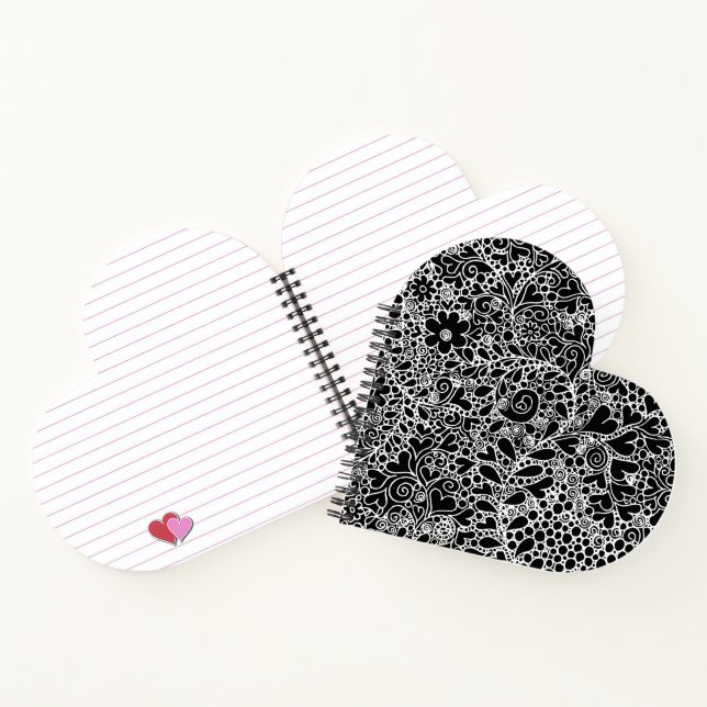 Cuaderno Elegant Black and White Floral Lace Heart Shaped  (Interior)