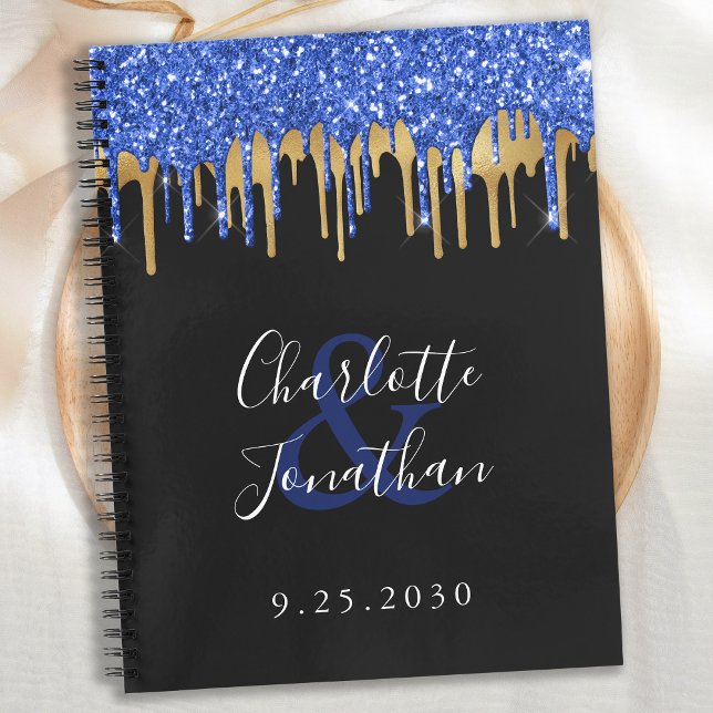 Cuaderno Elegant Black Blue Gold Glitter Wedding Guestbook (Subido por el creador)
