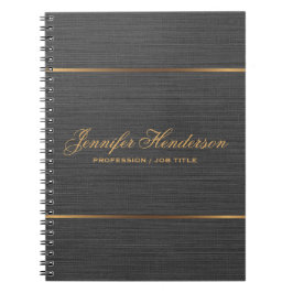 Cuaderno Elegant Black Linen Fabric Gold Frame Professional