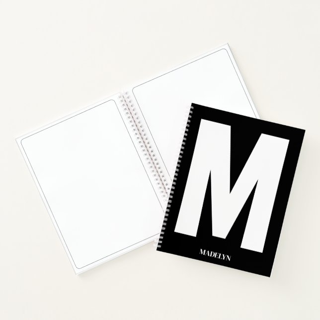 Cuaderno Elegant Black Monogram Name Minimalist modern (Interior)