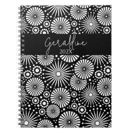 Cuaderno Elegant Black White Geometric Starburst Name 