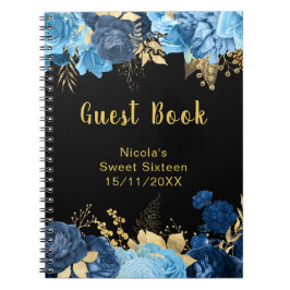 Cuaderno Elegant Blue and Gold Flowers Sweet Sixteen