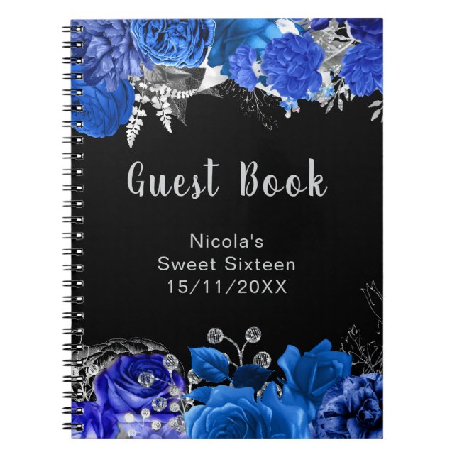 Cuaderno Elegant Blue and Silver Flowers Sweet Sixteen (Frente)