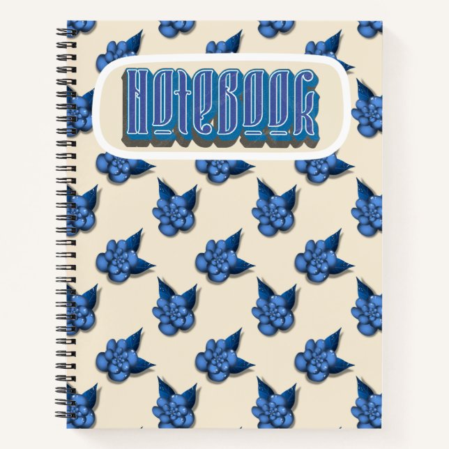 Cuaderno Elegant Blue Botanical Floral Pattern Notebook Vin (Anverso)