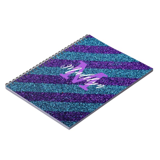 Cuaderno Elegant Blue &Purple Glitter Monogram Name  (Lado Izquierdo)