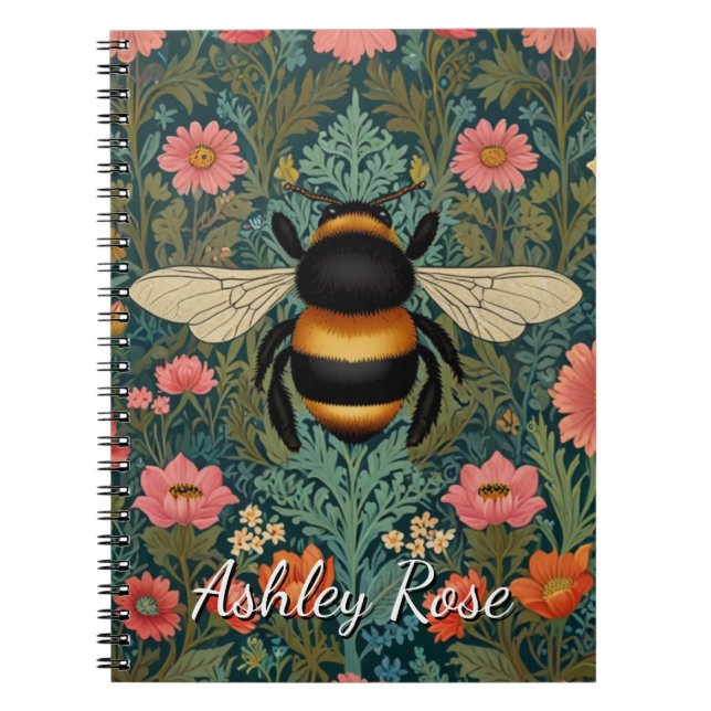 Cuaderno Elegant boho retro bumblebee spring florals  (Frente)
