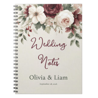 Cuaderno Elegant Burgundy Floral Personalized Wedding Plann