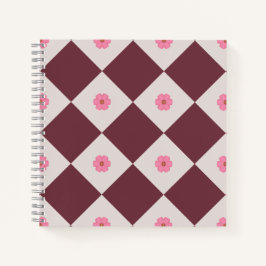 Cuaderno Elegant Burgundy & Grey Floral Diamond Notebook