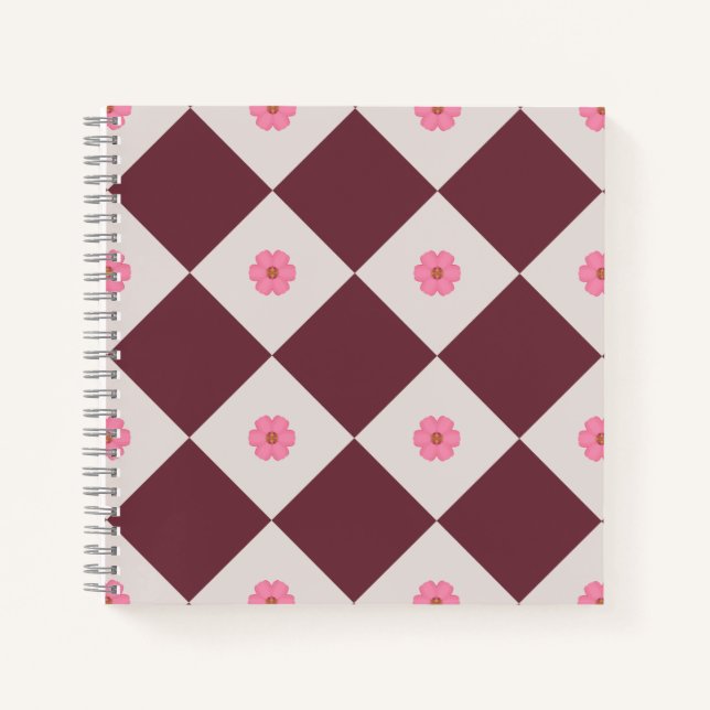 Cuaderno Elegant Burgundy & Grey Floral Diamond Notebook (Anverso)