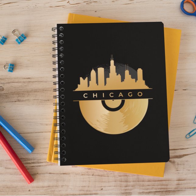 Cuaderno Elegant Chicago Illinois Skyline Vinyl (chicago skyline golden vinyl notebook)