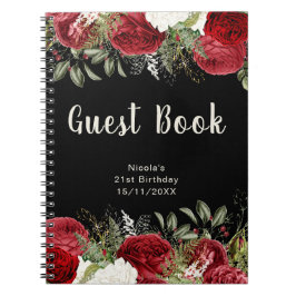 Cuaderno Elegant Christmas Red Flowers Birthday Guest Book