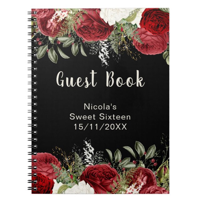 Cuaderno Elegant Christmas Red Flowers Sweet Sixteen Guest  (Frente)