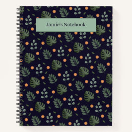 Cuaderno Elegant Custom Name Navy Botanical Notebook