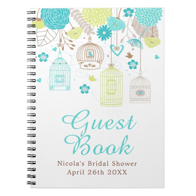 Cuaderno Elegant Floral Green and Blue Bridal Shower (Frente)