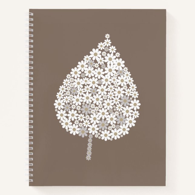 Cuaderno Elegant Floral Leaf Design – White and Soft Grey  (Anverso)