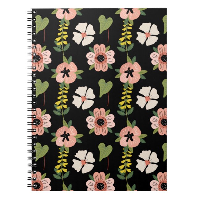 Cuaderno Elegant Floral Pattern on Black | Chic Botanical  (Frente)
