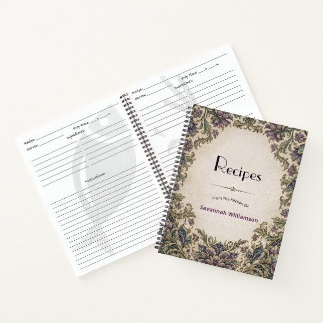 Cuaderno Elegant Floral Plaid Personalized Recipe (Interior)