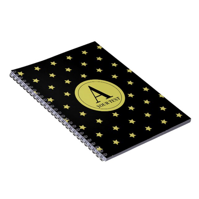 Cuaderno Elegant Gold & Black Star Pattern Monogram (Lado Derecho)