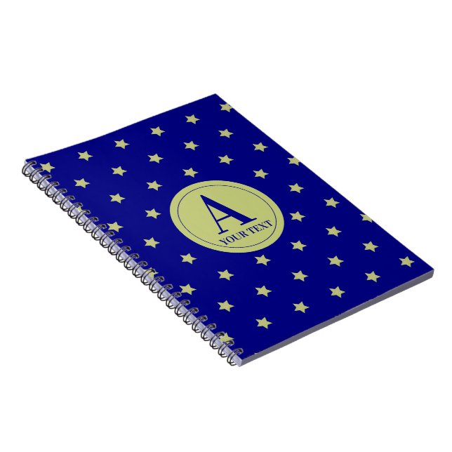 Cuaderno Elegant Gold & Blue Star Pattern Monogram (Lado Derecho)