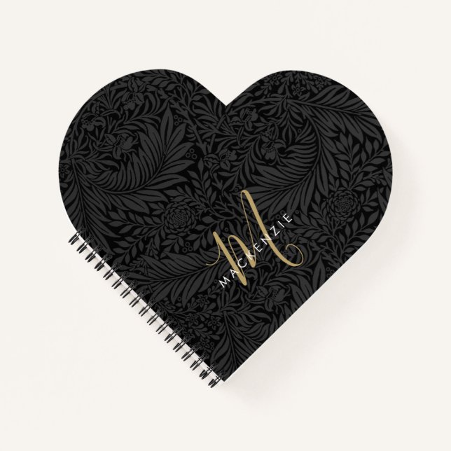 Cuaderno Elegant Gold Monogram Black Floral Pattern (Anverso)