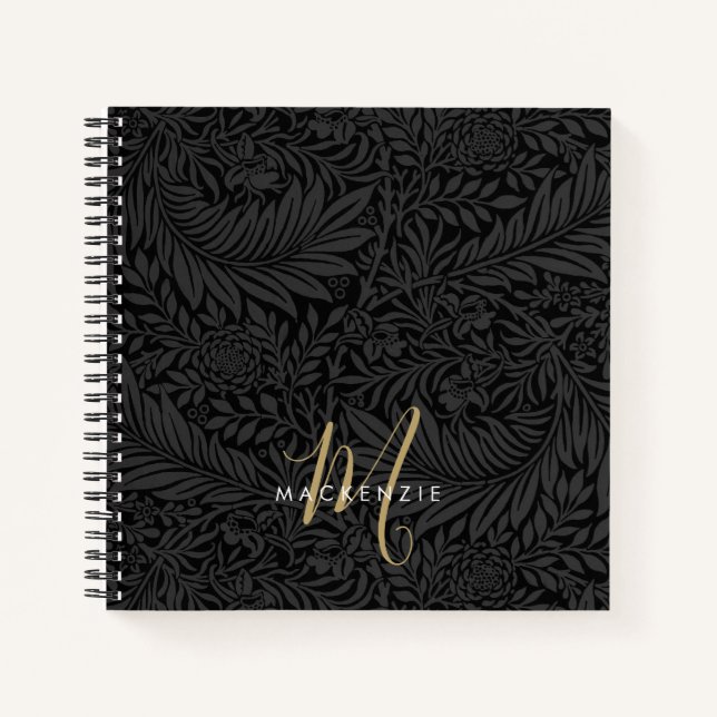 Cuaderno Elegant Gold Monogram Black Floral Pattern (Anverso)