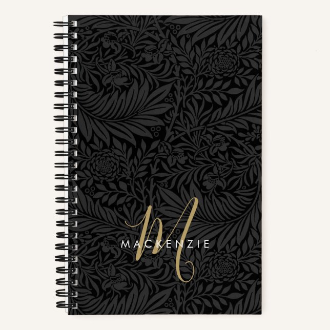 Cuaderno Elegant Gold Monogram Black Floral Pattern (Anverso)
