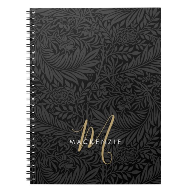 Cuaderno Elegant Gold Monogram Black Floral Pattern (Frente)