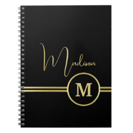 Cuaderno Elegant Gold Signature Monogram on Black