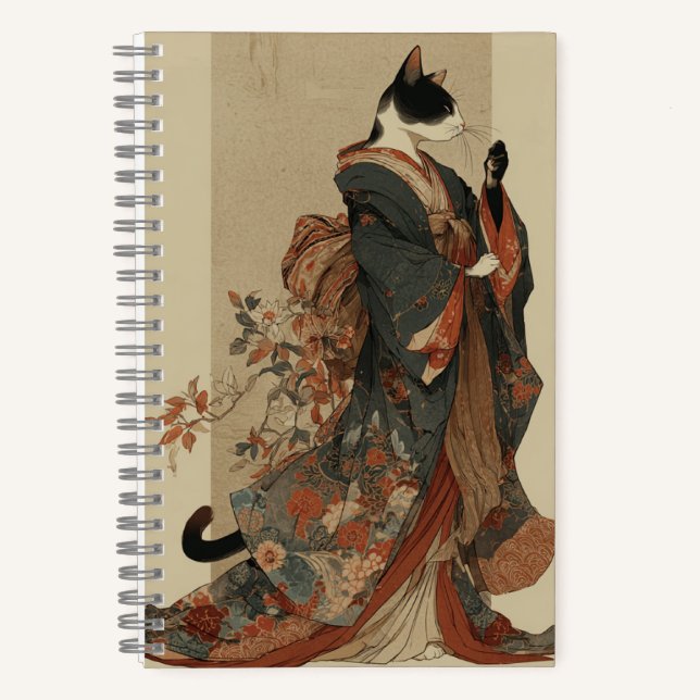 Cuaderno "Elegant Grace" Japanese Cat in Kimono Art (Anverso)