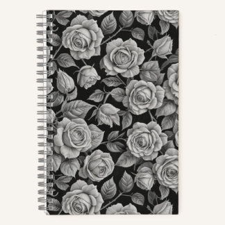 Cuaderno Elegant Gray Roses on Black Journal – Moody Floral