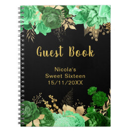 Cuaderno Elegant Green and Gold Flowers Sweet Sixteen