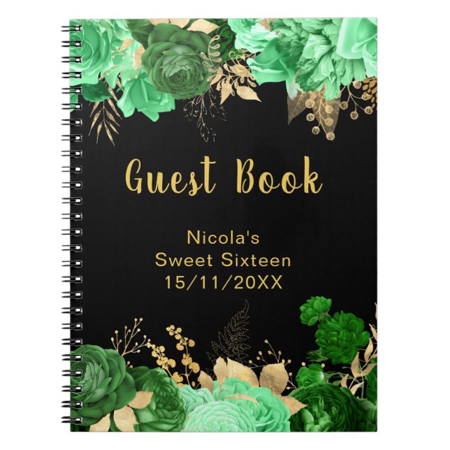Cuaderno Elegant Green and Gold Flowers Sweet Sixteen (Frente)