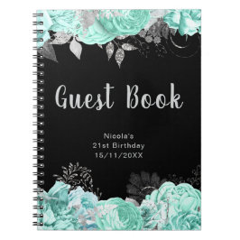 Cuaderno Elegant Green and Silver Flower Guest Book