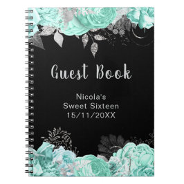 Cuaderno Elegant Green and Silver Flowers Sweet Sixteen