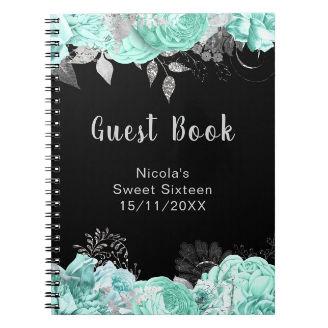 Cuaderno Elegant Green and Silver Flowers Sweet Sixteen (Frente)