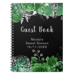 Cuaderno Elegant Green and Silver Flowers Sweet Sixteen 
