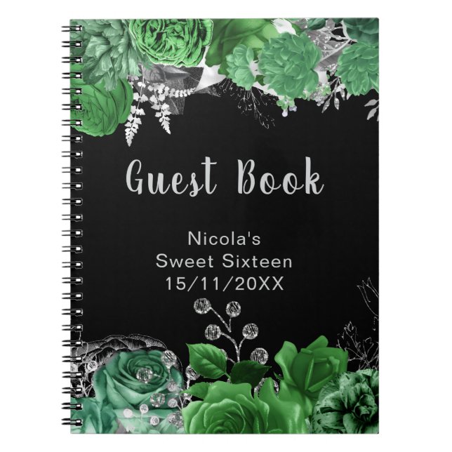 Cuaderno Elegant Green and Silver Flowers Sweet Sixteen  (Frente)