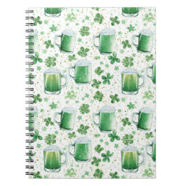 Cuaderno Elegant Green Beer Mugs and Shamrocks White