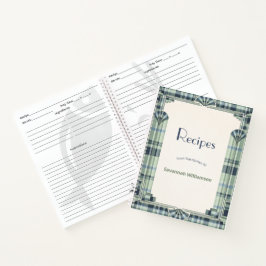 Cuaderno Elegant Green Tartan Art Deco Frame Recipe 