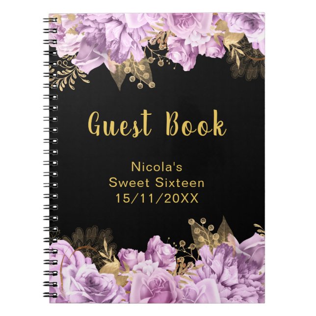 Cuaderno Elegant Lilac and Gold Flowers Sweet Sixteen (Frente)