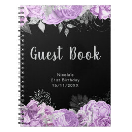 Cuaderno Elegant Lilac and Silver Flowers Guest Book