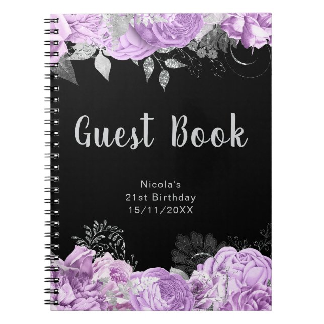 Cuaderno Elegant Lilac and Silver Flowers Guest Book (Frente)