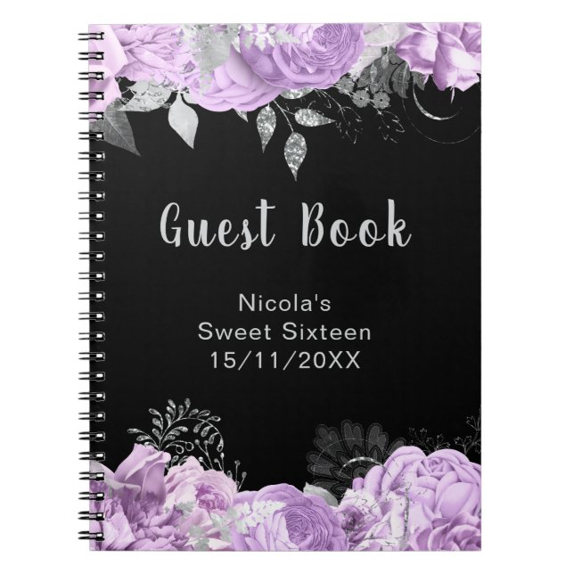 Cuaderno Elegant Lilac and Silver Flowers Sweet Sixteen (Frente)