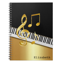 Cuaderno Elegant Modern Black Gold Music Notes,Piano Keys