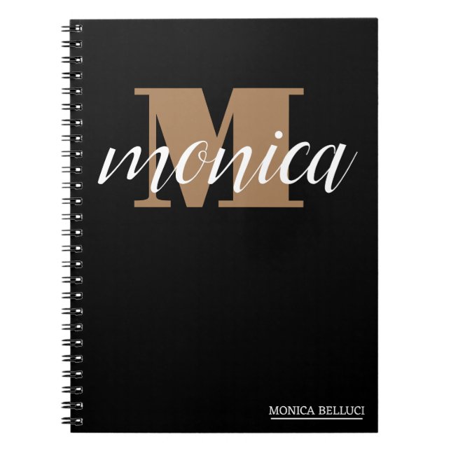 Cuaderno Elegant Monogram Black Gold Script minimal (Frente)