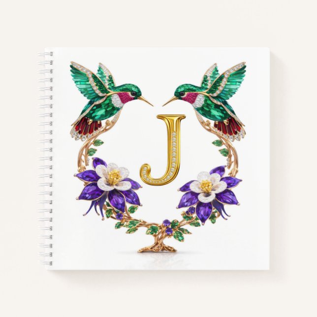 Cuaderno Elegant Monogram J Wedding Gift Hummingbird  (Anverso)